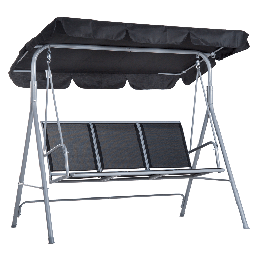 Outsunny Dondolo da Giardino a 3 Posti in Metallo, Tetto Parasole Rimovibile e Lavabile, Nero e Argento, 171x108x154cm