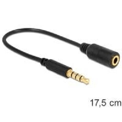 Delock Cavo Jack 35 mm 4 pin maschio Jack 35 mm 4 pin femmina (cambia l'assegnazione dei pin) DeLOCK 62498 cavo audio 0,175 m 3.5mm Nero