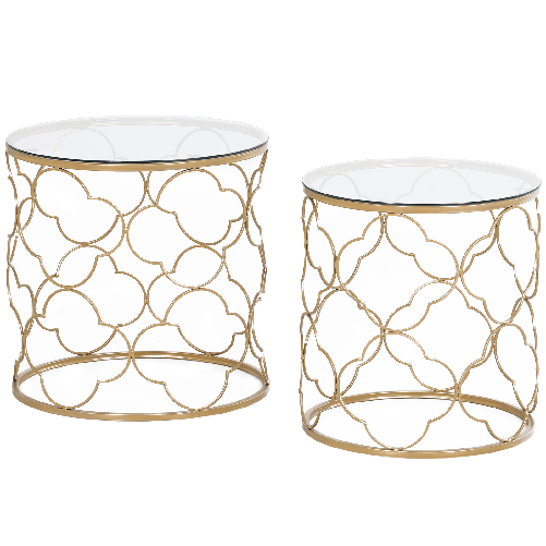 HOMCOM Set di 2 Tavolini da Salotto Impilabili Art Deco in Metallo con Piano in Vetro, Oro