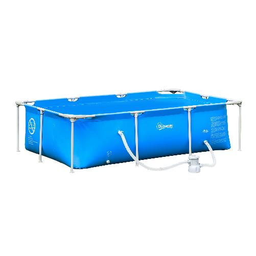 Outsunny Piscina Autoportante da Esterno, Piscina Rettangolare Fuori Terra con Filtro e Valvola in Acciaio e PVC, Blu, 252x152x65cm