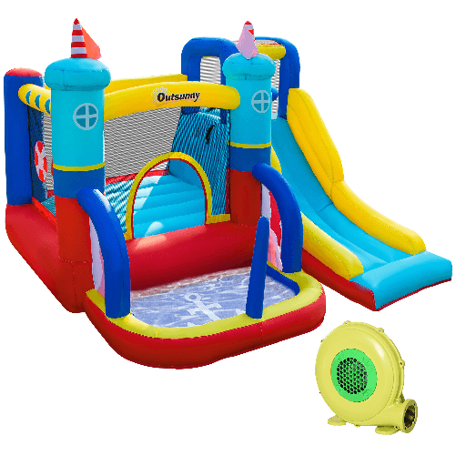 Outsunny Castello Gonfiabile 4 in 1 Bimbi 3-8 Anni, Scivolo e Piscina, 265x260x200cm