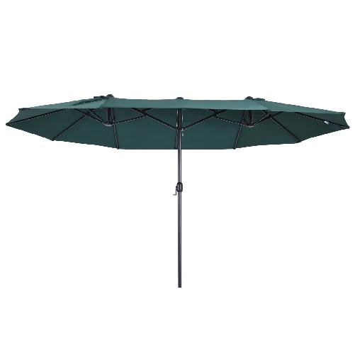 Outsunny Ombrellone da Giardino Doppio con Apertura a Manovella, in Acciaio e Poliestere, 455x265x238cm, Verde Scuro