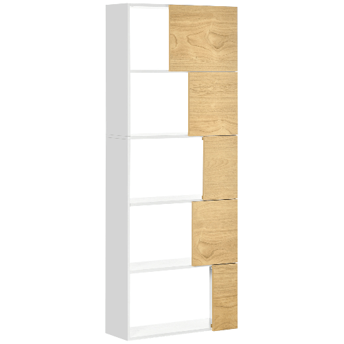 HOMCOM Libreria Moderna con Scaffali Asimmetrici e Ante Soft Close, 63x22x166cm, Bianco e Naturale