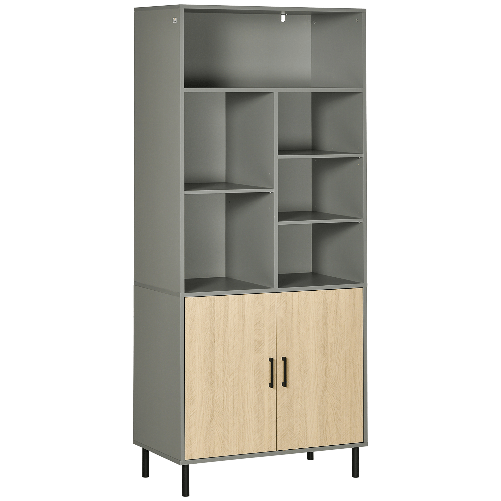 HOMCOM Credenza da Cucina in Truciolato e Metallo con 6 Ripiani Aperti e Armadietto a 2 Livelli, 76x40x179 cm