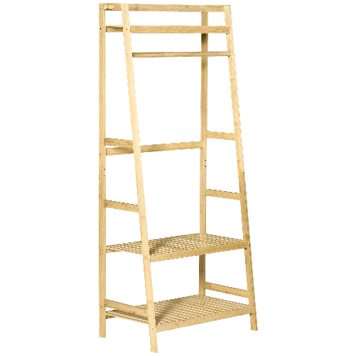 HOMCOM Appendiabiti in Legno di Bamb da Terra con Ripiani, 70x42x164cm, Colore Legno
