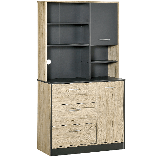 HOMCOM Mobile Cucina Credenza Moderna Salvaspazio con 2 armadietti 3 cassetti 3 ripiani Legno 90 x 39 x 169cm Bicolore Grigio Rovere Chiaro