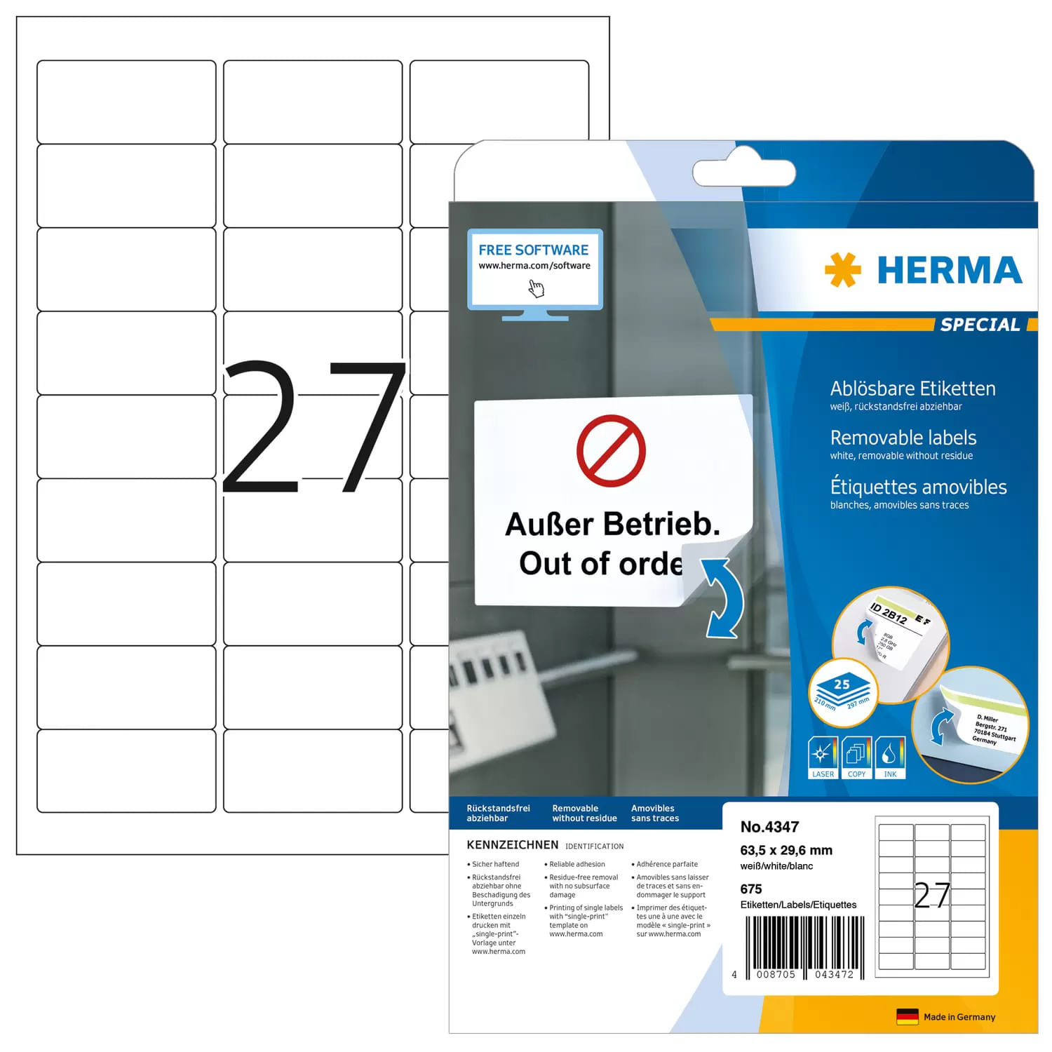 HERMA 4347 etichetta per stampante Bianco Etichetta per stampante autoadesiva