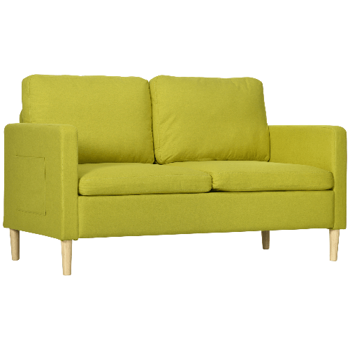 HOMCOM Divano 2 Posti in Tessuto Effetto Lino con Tasche Laterali e Cuscini, 143x76x83 cm, Giallo