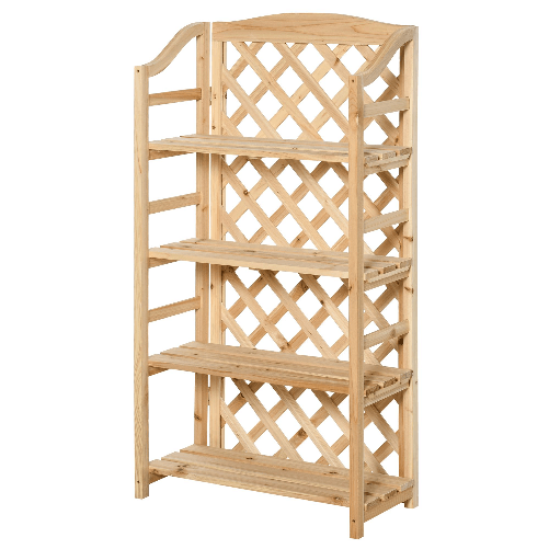Outsunny Scaffale Porta Piante da Esterno, Fioriera da Balcone Pieghevole con 4 Mensole Regolabili, Arredamento da Giardino e Casa in Legno, 67x33x123