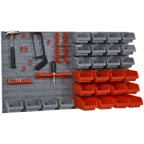 DURHAND 44PZ Contenitore Portautensile Scatole Regolabili e Rimovibile, Montaggio a Muro, PP, Rosso Grigio, 54x22x95cm