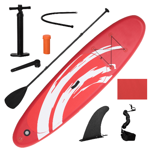 Outsunny Tavola SUP Gonfiabile con Pagaia, Accessori e Zaino di Trasporto, 300x76x15cm, Rosso e Bianco