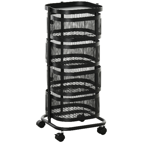 HOMCOM Carrello Portavivande con 4 Cestelli, Piano d'Appoggio e Ruote, in Acciaio e PP, 33x33x77 cm