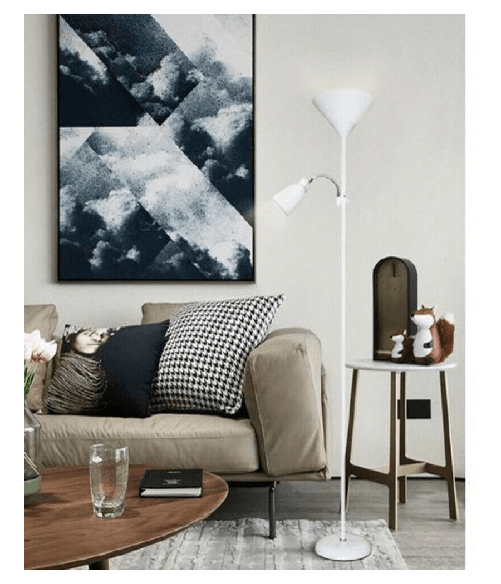 Lampada Piantana Da Terra 180cm 2 Bracci Paralume Luce Orientabile Casa Ufficio - Argento Lampada Piantana Da Terra 180cm 2 Bracci Paralume Luce Orien