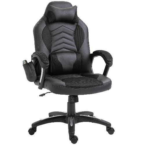 HOMCOM Sedia Poltrona da Ufficio Massaggiante e Riscaldante Design Ergonomico Reclinabile Ecopelle 68L×69P×(108-117)Acm Nera