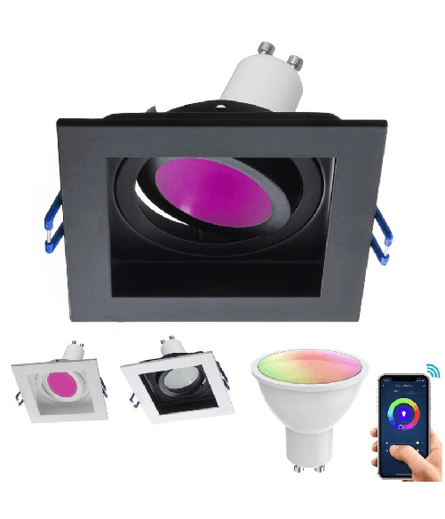 Faretto Led Incasso Quadrato Smart Alexa Google Lampada Gu10 5w Wifi Rgb Cct 9cm - Bianco