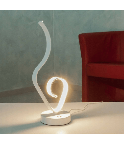Trade Shop Traesio-lume Da Comodino Ad Onda Design Moderno 10 W Lampada Tavolo Abatjour 39x15 Luce - -bianco Freddo - Colore Bianco Caldo