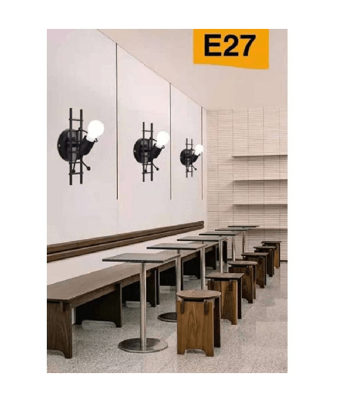 Trade Shop Traesio-applique Da Parete Decorativo Forma Omino Sulla Scala In Metallo Attacco E27 Aq49 - Nero