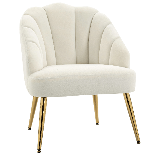 HOMCOM Poltrona in Velluto Imbottita con Schienale a Conchiglia per Camera e Salotto, 63x65x84cm