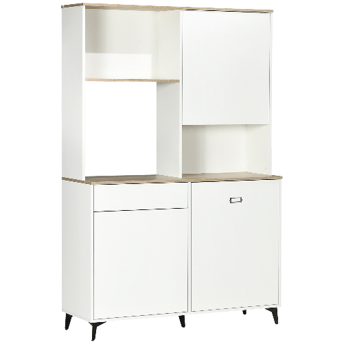 HOMCOM Dispensa Cucina in Truciolato e MDF con Ripiani Aperti, Armadietti e Cassetto, 119x41x180 cm, Bianco