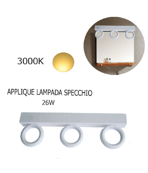 Applique Lampada Moderno Da Parete Muro Specchio 26w Bagno 135 Led 2835 Smd Luce - -Bianco Caldo -