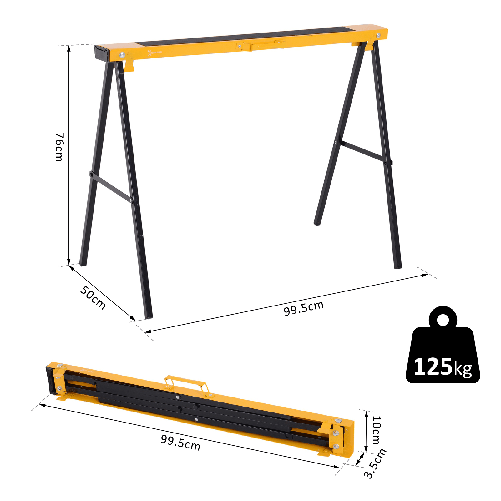 Durhand Set 2 Cavalletti da Lavoro Pieghevoli In Acciaio Portata 250kg