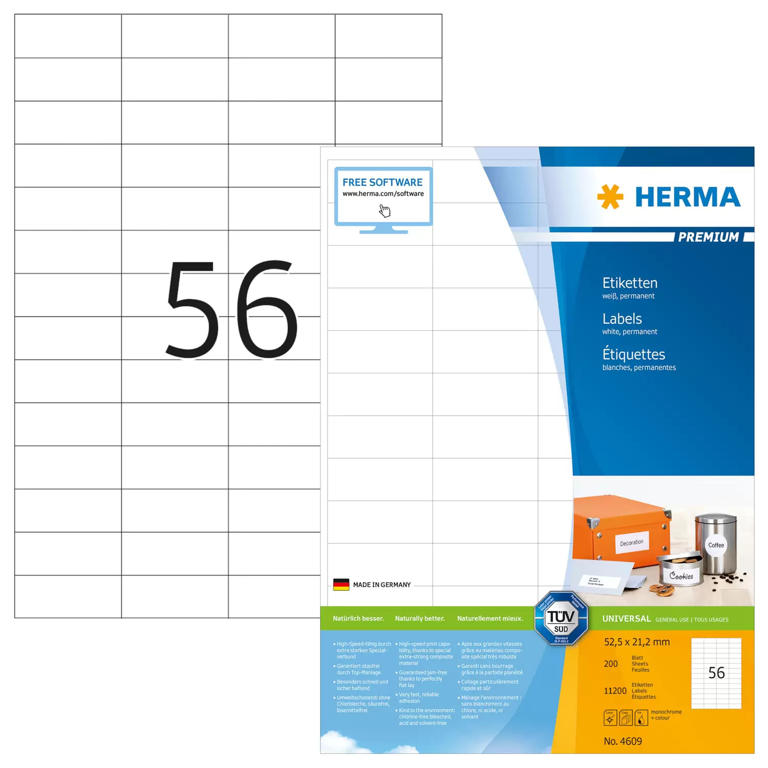 HERMA 4609 etichetta autoadesiva Rettangolo Permanente Bianco 11200 pz
