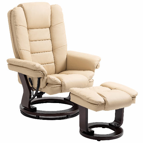 HOMCOM Set Poltrona Relax e Pouf Poggiapiedi, Girevole a 360 e Reclinabile, Similpelle PU