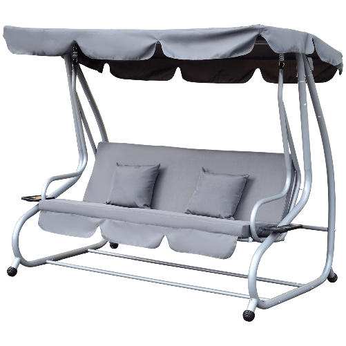 Outsunny Dondolo Letto da Giardino 3 Posti Schienale Reclinabile Tetto Regolabile Grigio 200×120×164cm
