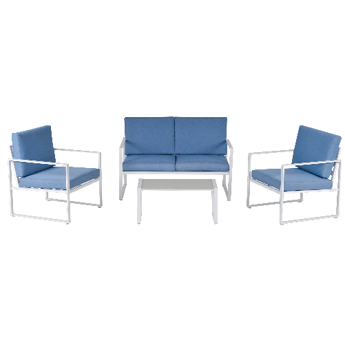 Outsunny Salotto da Giardino con Divanetto 2 Poltroncine e Tavolino Bianco e Blu