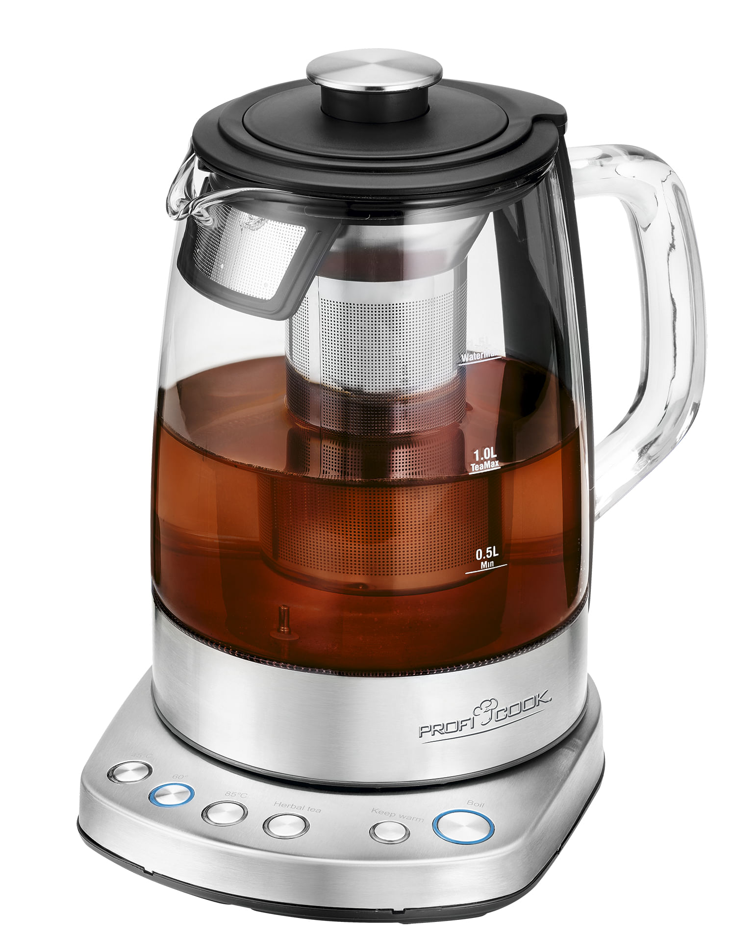 ProfiCook PC-WKS 1167G teiera in vetro per la preparazione del tè 1,5 L 2200 W Bacca, Acciaio inox