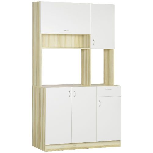 HOMCOM Mobile Buffet a 4 Porte per Cucina con 3 Armadietti, Cassetto e Piano d'Appoggio in Truciolato, 102x48x180 cm