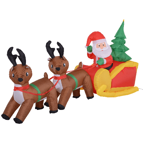 HOMCOM Gonfiabile di Babbo Natale con Slitta e Renne, Autogonfiabile Elettrico, Impermeabile e Resistente, Lungo 2,10 Metri