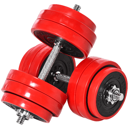 HOMCOM Set 2 in 1 Bilanciere e Manubri Pesi da 30kg, Dischi con Rivestimento in Plastica Antigraffio, Rosso e Nero