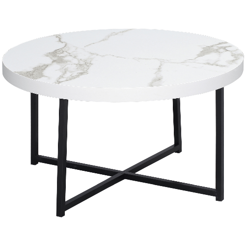 HOMCOM Tavolino da Caffè Rotondo con Piano Effetto Marmo in MDF e Gambe in Metallo, ?80x45 cm, Bianco