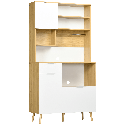HOMCOM Dispensa da Cucina in Truciolato con Armadietti, Cassetti, Ripiani Regolabili e Appendino, 93x40x180 cm