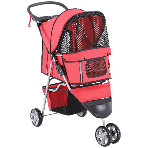 PawHut Passeggino per Cani Pieghevole Carrello per Animali Domestici Carrello Carrozzina Rosso 75 x 45 x 97cm