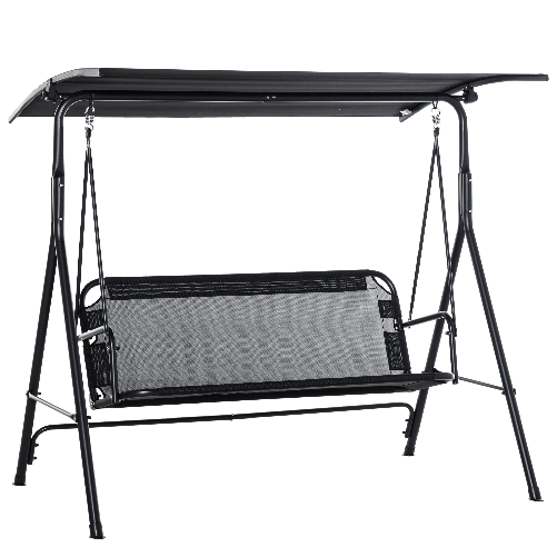 Outsunny Dondolo da Giardino Terrazza 3 Posti con Tettuccio Parasole Regolabile, Metallo e Textilene Nero 172x110x155cm
