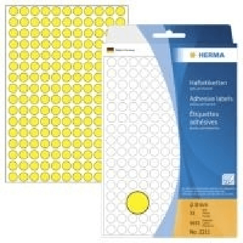 HERMA - Selbstklebende Papieretiketten, rund - Gelb - 8 mm rund 5632 Etikett(en) (32 Bogen x 176) (2211) HERMA 2211 etichetta autoadesiva Cerchio Gial