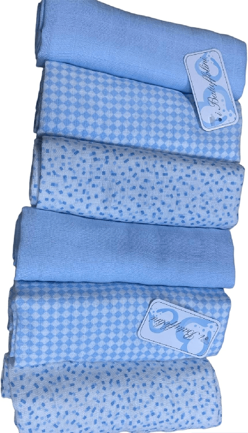 Egidio Alfio Set di 6 Mussole in Puro Cotone per neonati cm 65x65 (CELESTE),in Cotone Morbido,Asciugamani Bimbo, Pulizia Viso, per Fasciatoio, Multius