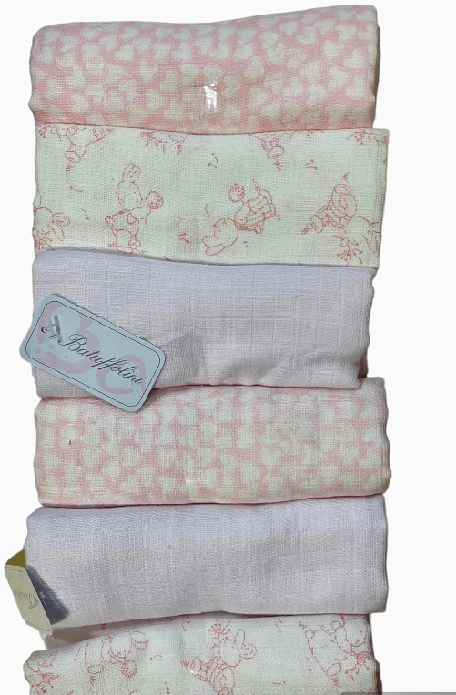 Egidio Alfio Set di 6 Mussole in Puro Cotone per neonati cm 65x65 (ROSA),in Cotone Morbido,Asciugamani Bimbo, Pulizia Viso, per Fasciatoio, Multiuso