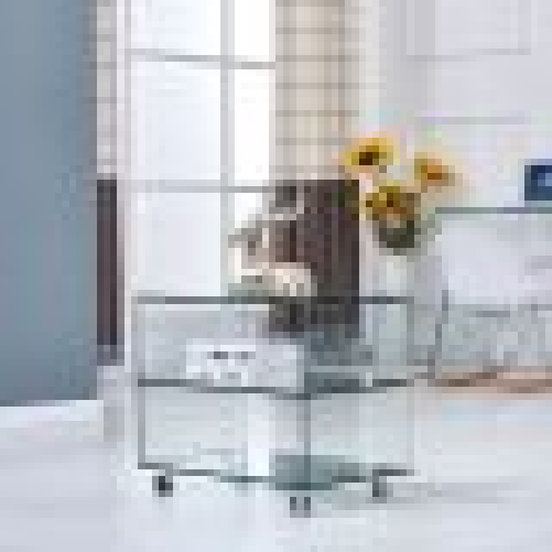 Tavolino rettangolare Corniolo in vetro temperato con rotelle 60x40x53 H cm
