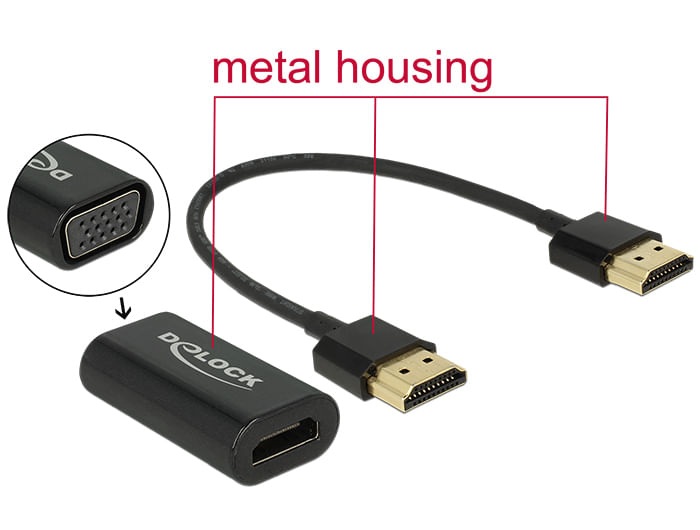DeLOCK Adapter HDMI-A male > VGA female - Videokonverter - HDMI - Einzelhandel (65667) DeLOCK 0.15m, HDMI/VGA 0,15 m VGA (D-Sub) Nero
