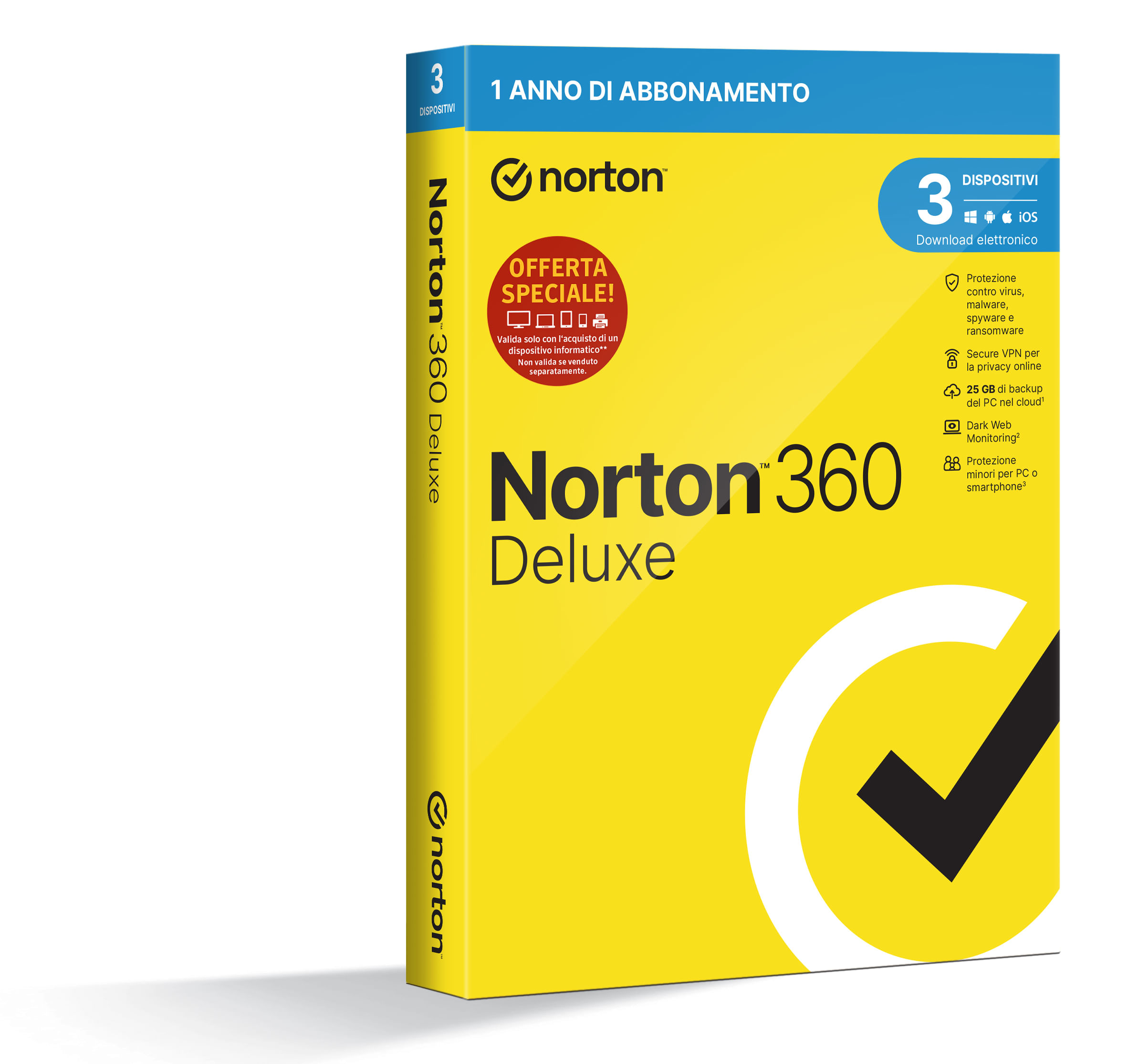 Symantec Norton 360 Deluxe 2024 | Antivirus per 3 dispositivi | Licenza di 1 anno | Secure VPN e Password Manager | PC Norton 360 Deluxe 2024 | Antivi