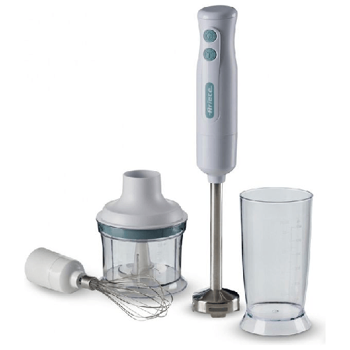 Ariete 601 Pimer 3in1, 700 W, 2 velocità, Lama in acciaio inox, Gamba removibile, Bicchiere trasparente, Bianco & Celeste