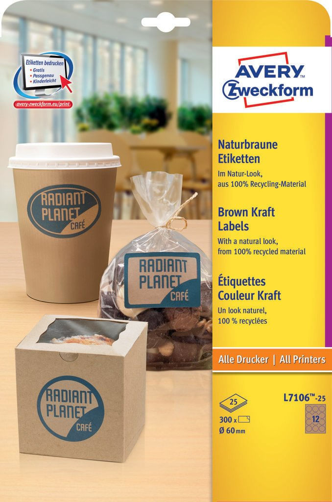 Avery Zweckform L7106 - Etiketten - permanent adhesive - Naturbraun - 60 mm rund 240 Etikett(en) (20 Bogen x 12) Avery L7106-25 etichetta autoadesiva