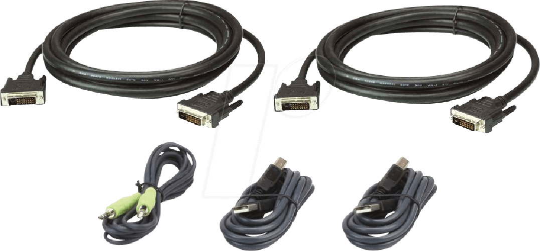 Aten Set di cavi KVM sicuri USB DVI-D Dual Link doppio display da 3 m - 3 m - DVI-D - Nero - USB tipo A - 35 mm - DVI-D ATEN Kit cavo KVM di sicurezza