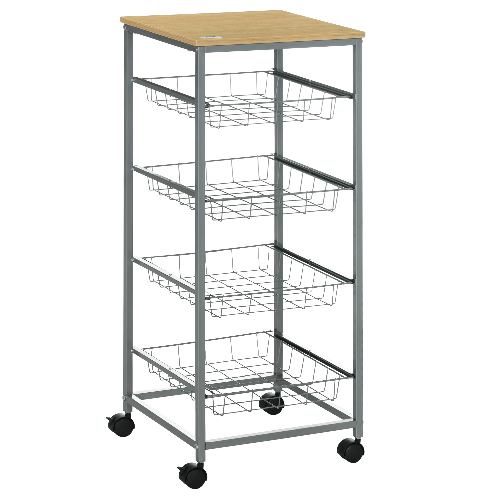 HOMCOM Carrello Cucina Salvaspazio Ruote 4 Cesti Acciaio Legno 36.5 36.5 89cm