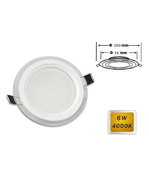 Trade Shop Traesio-pannello Led Slim Incasso Bordo In Vetro Tondo 6w Luce 6500k 4000k 3000k P-75et - -bianco Caldo - Colore Bianco Naturale