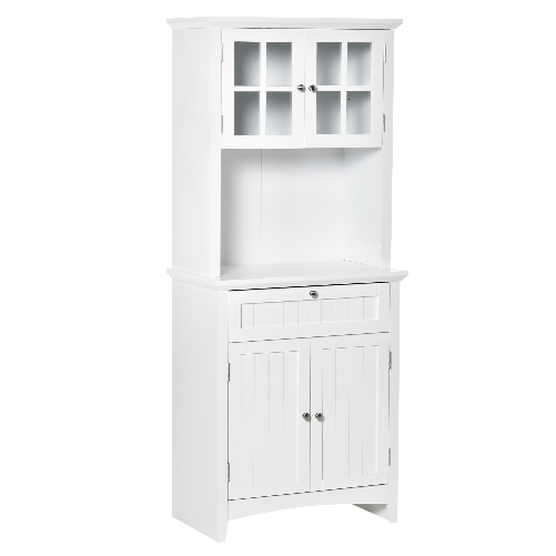 HOMCOM Mobile Dispensa Alto con 2 Armadietti, Ripiani Regolabili e Piano d'Appoggio, in MDF, 68.6x40x164 cm, Bianco