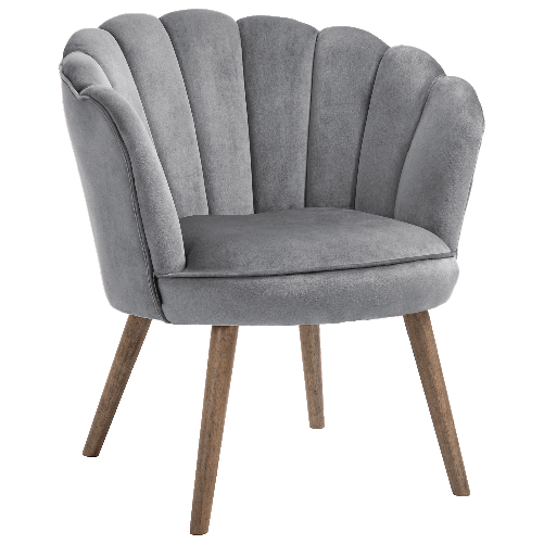 HOMCOM Poltrona in Velluto Imbottita con Schienale a Conchiglia, 66x66x78.5cm, Grigio